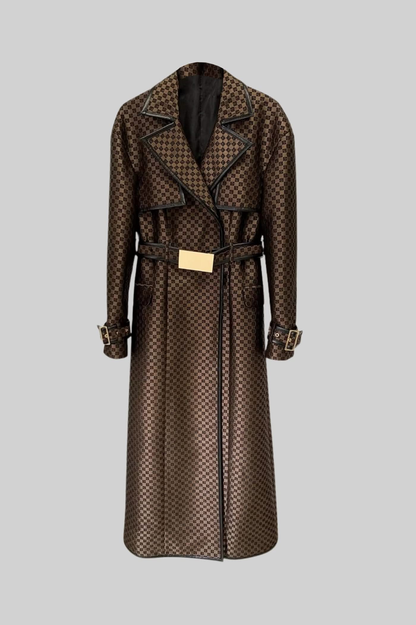Leona Monogram Trench Coat – Espresso Jacquard
