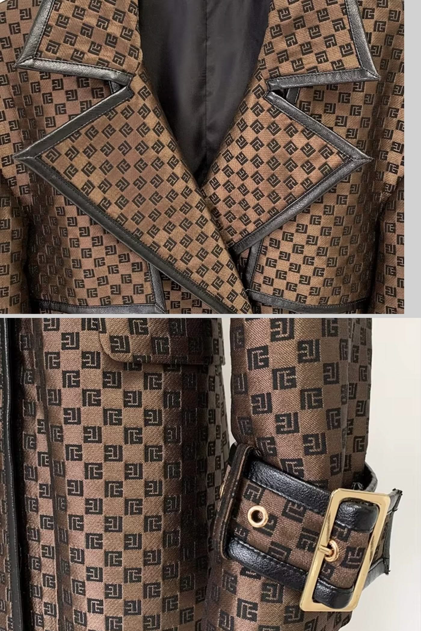 Leona Monogram Trench Coat – Espresso Jacquard