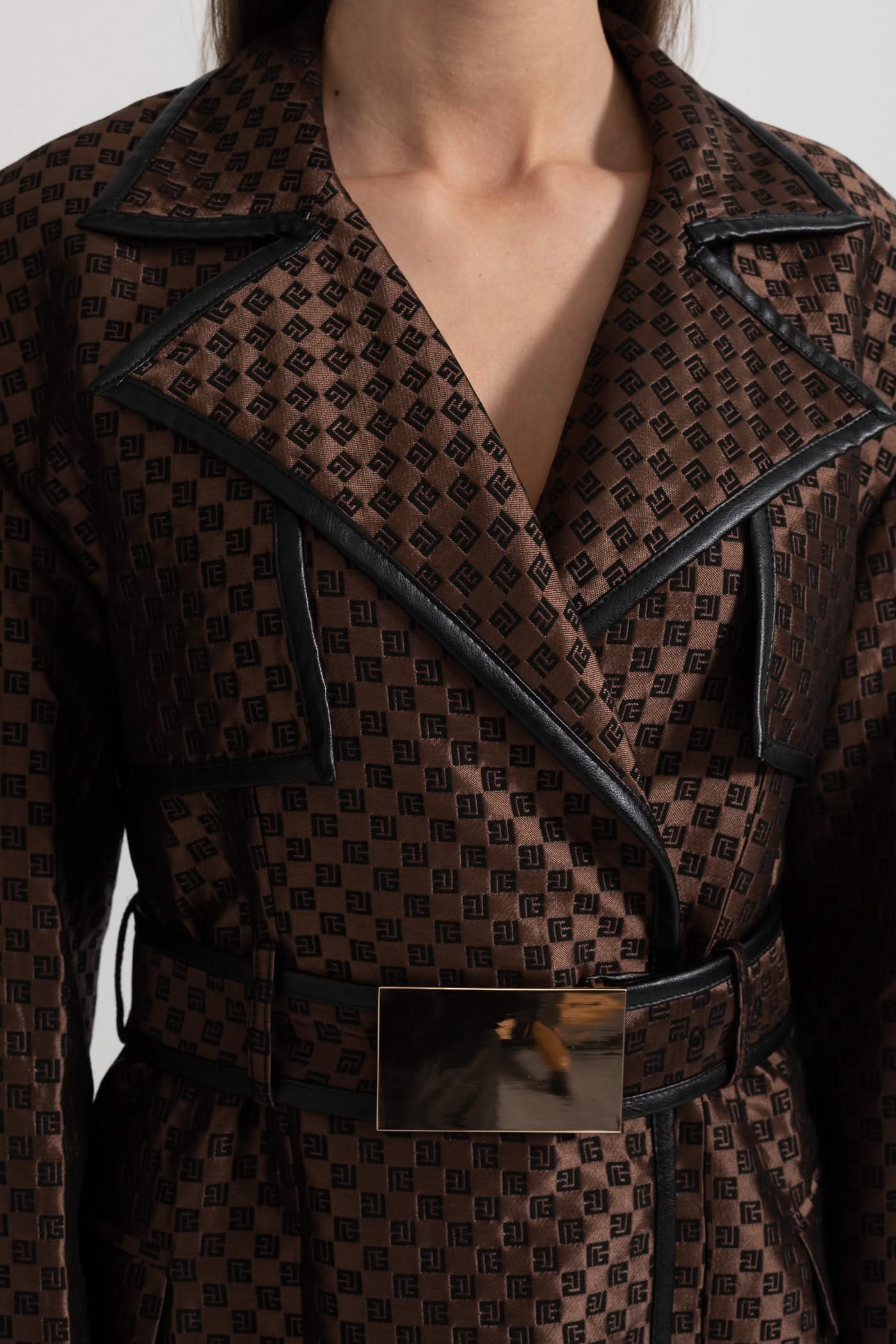 Leona Monogram Trench Coat – Espresso Jacquard