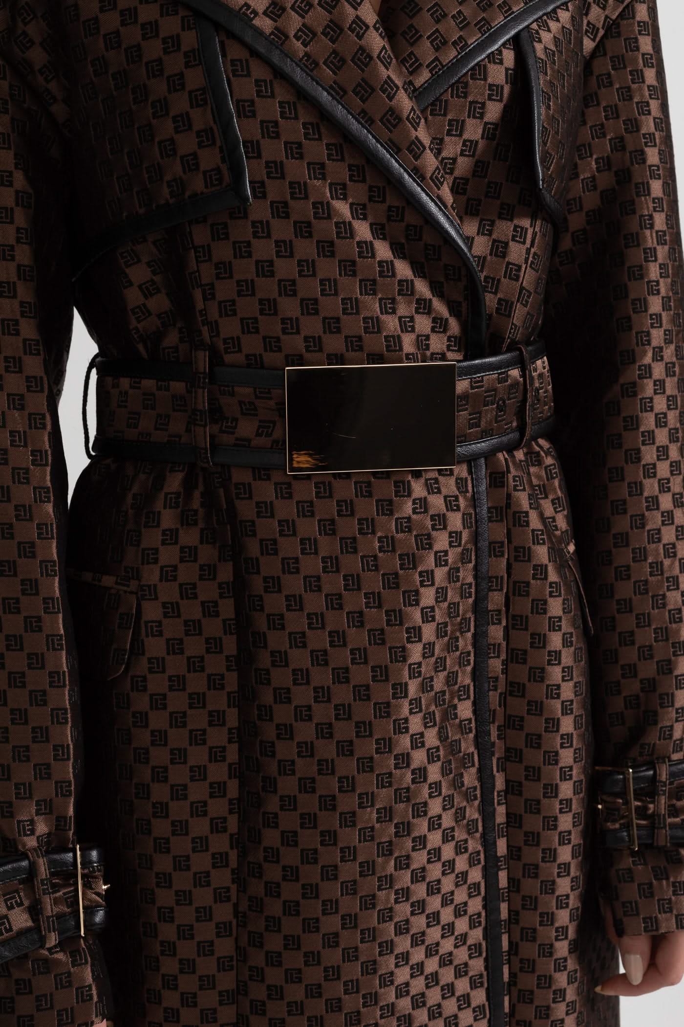 Leona Monogram Trench Coat – Espresso Jacquard