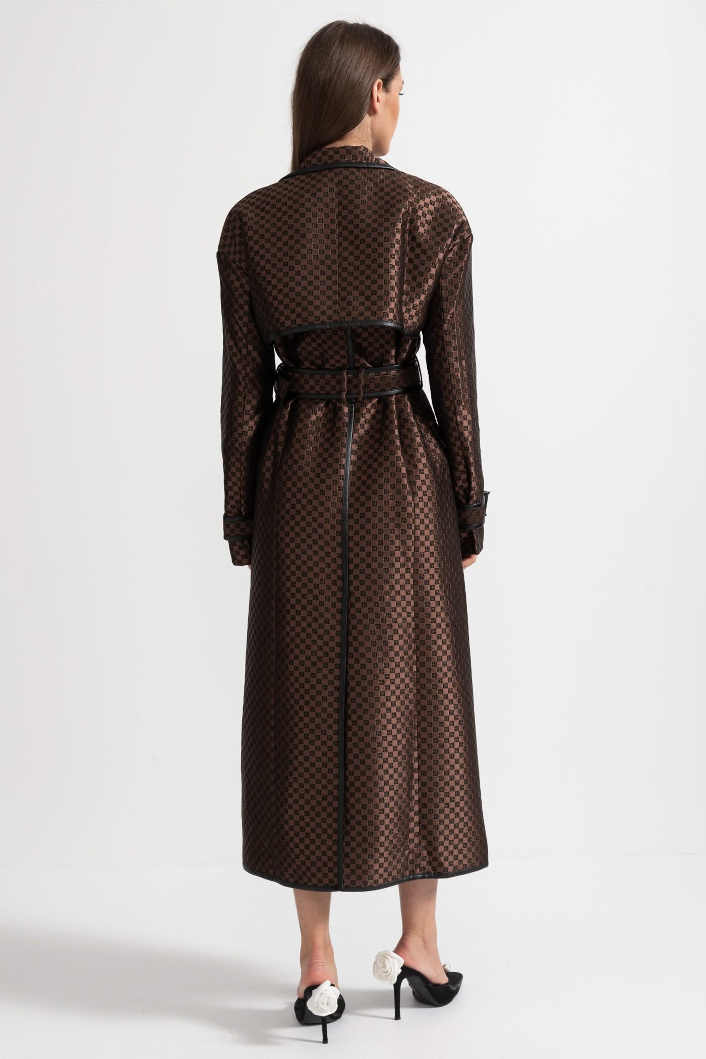 Leona Monogram Trench Coat – Espresso Jacquard