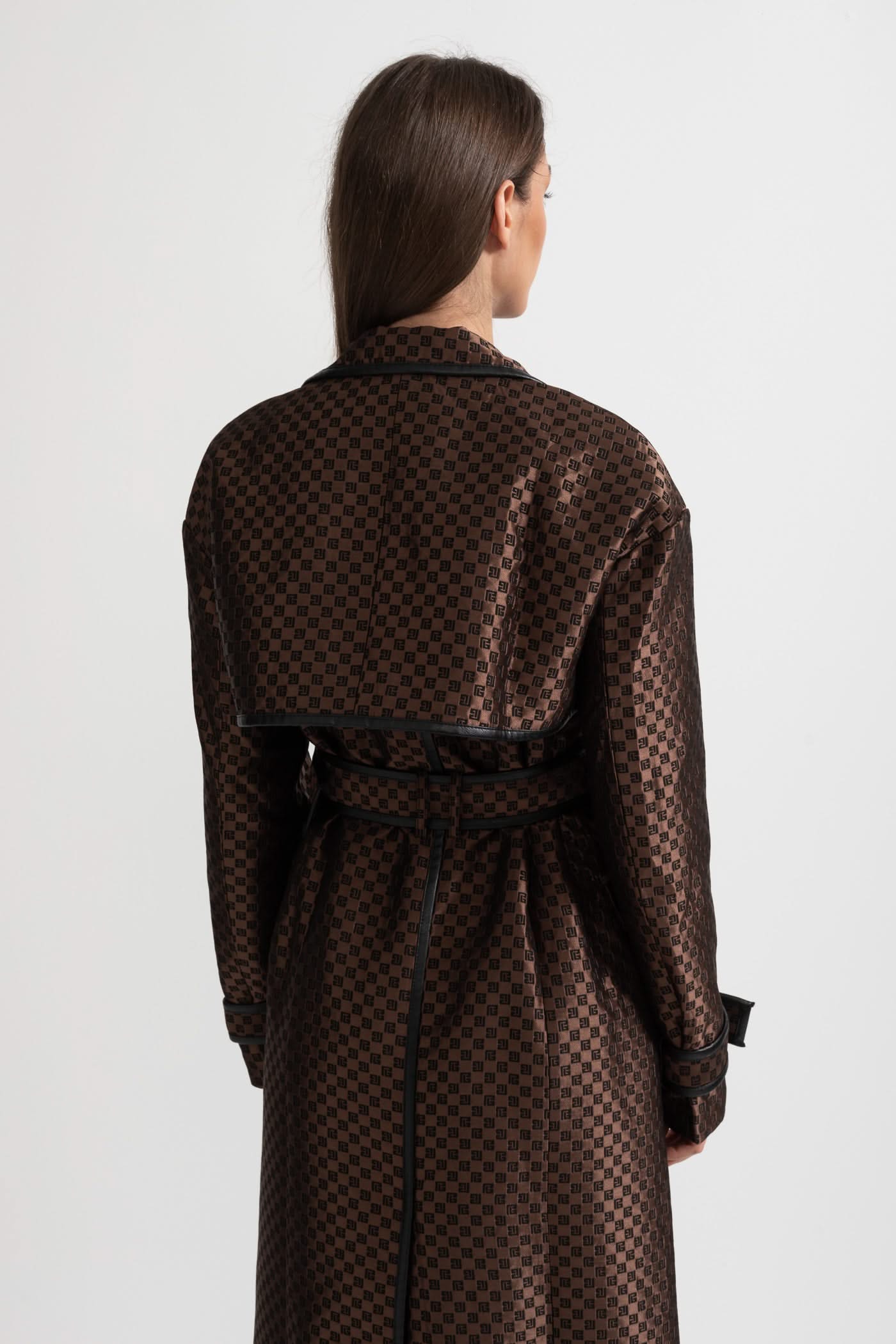 Leona Monogram Trench Coat – Espresso Jacquard