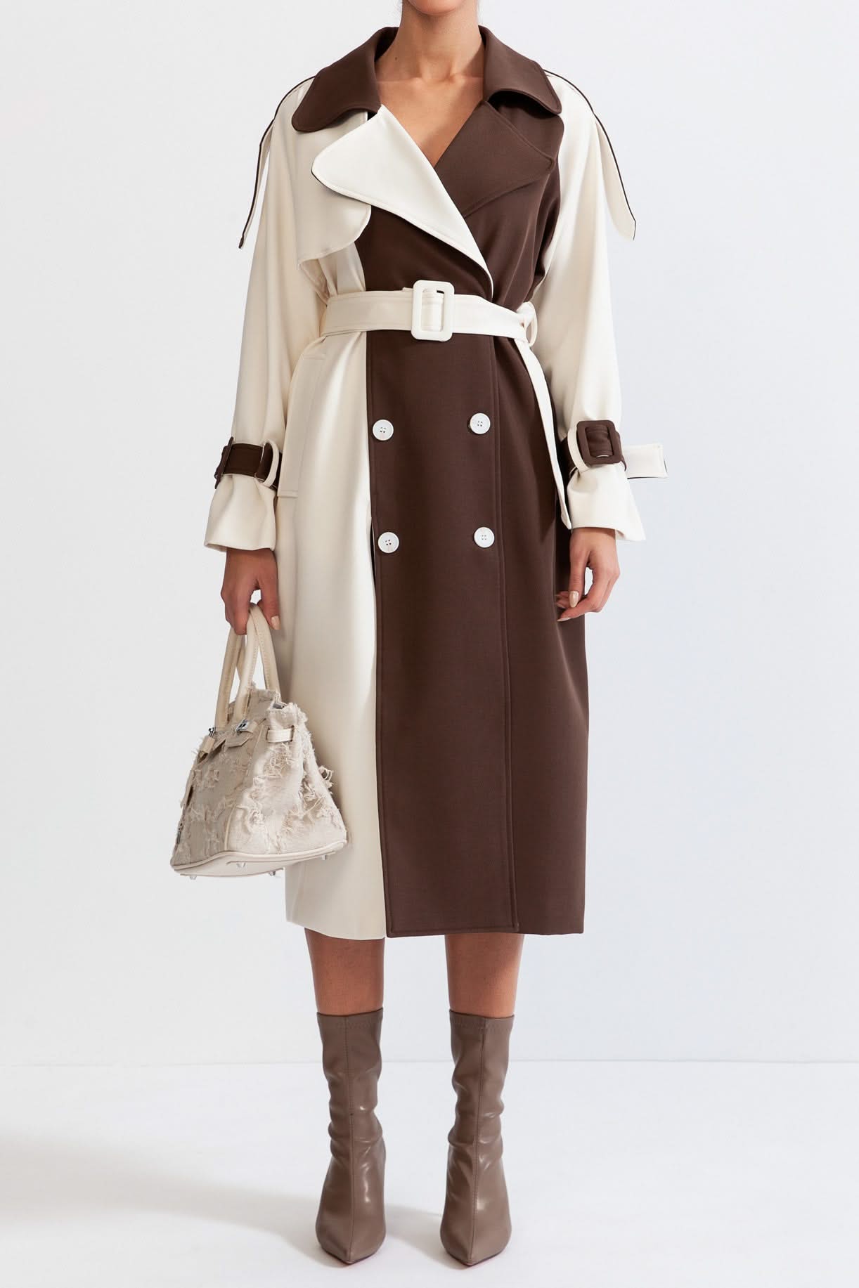 Averie Dual-Tone Trench Coat – Mocha & Ivory