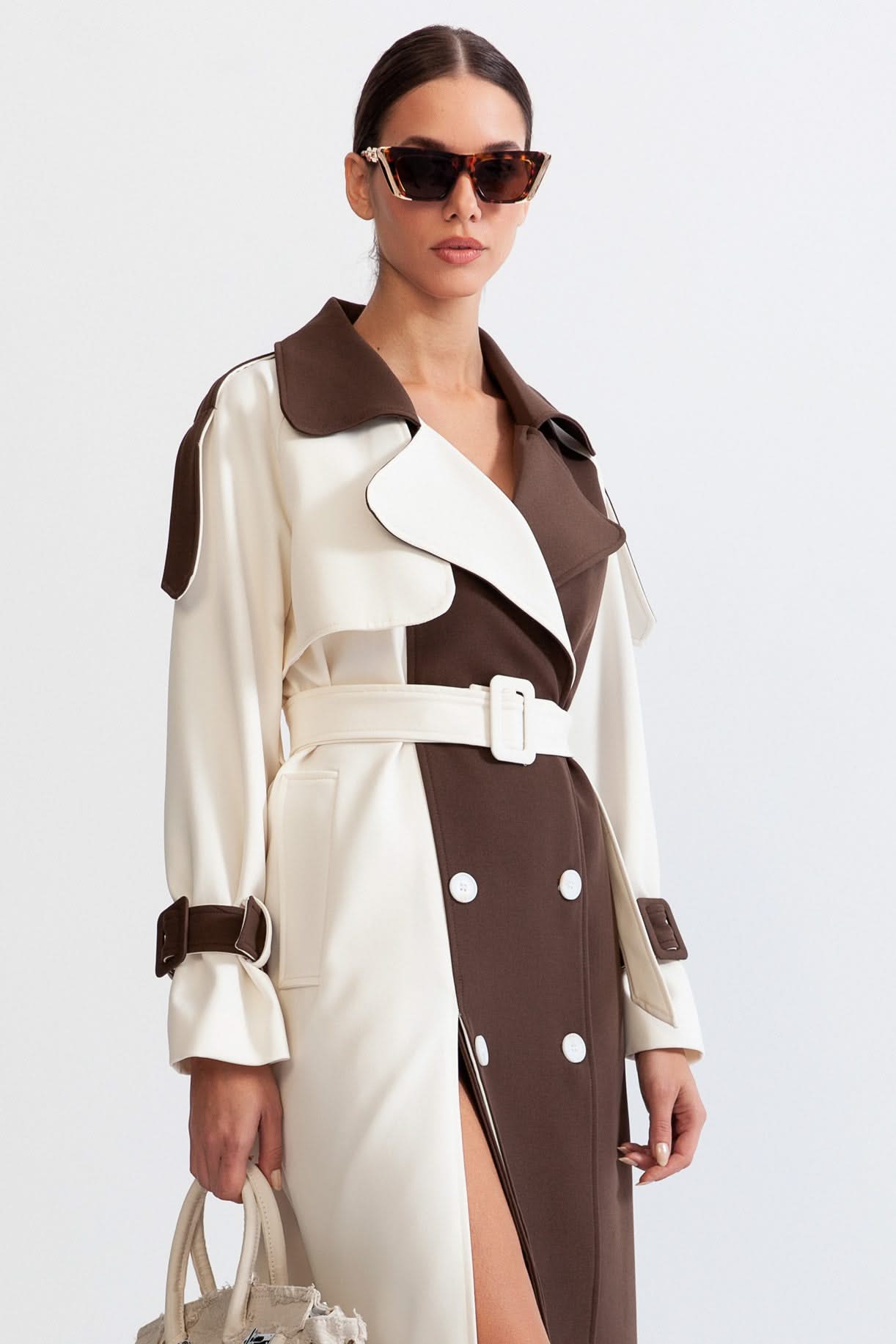 Averie Dual-Tone Trench Coat – Mocha & Ivory