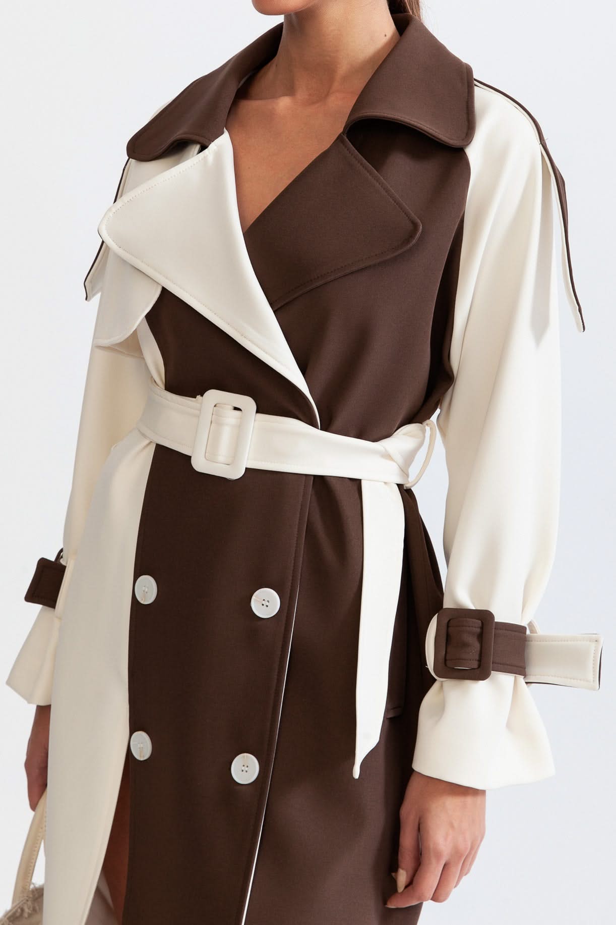 Averie Dual-Tone Trench Coat – Mocha & Ivory