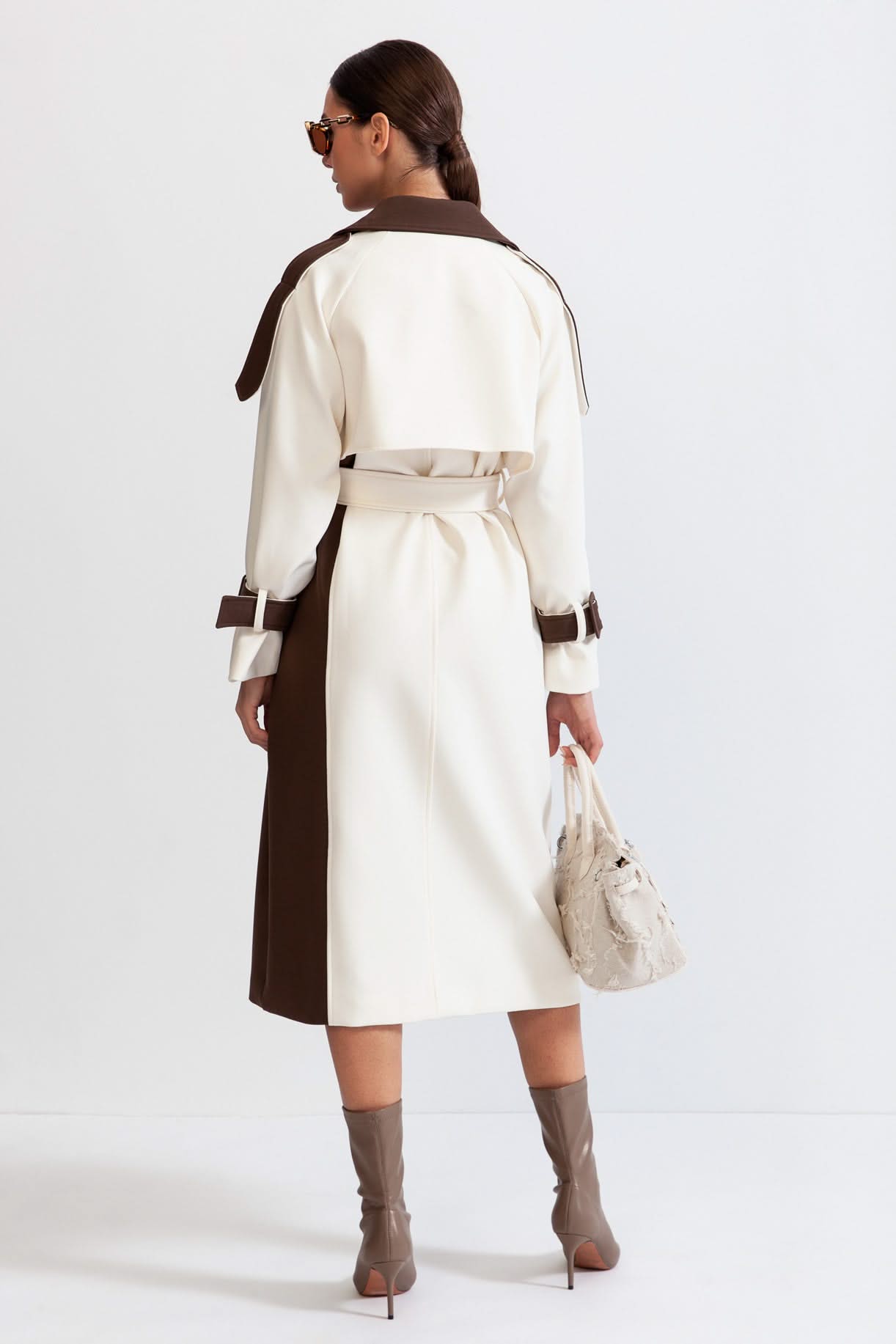Averie Dual-Tone Trench Coat – Mocha & Ivory