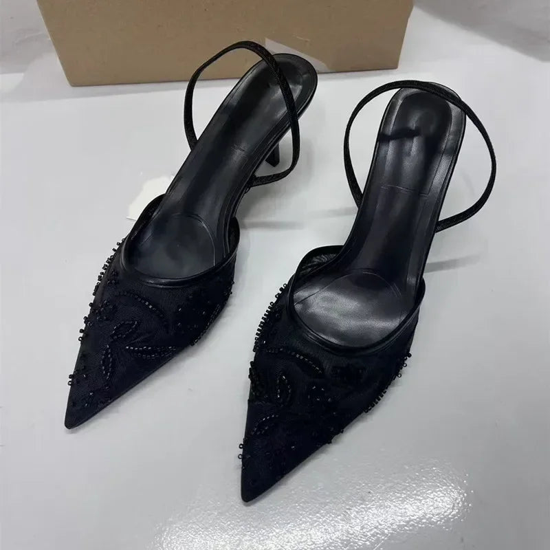 Sefora Mesh Pearl Heel - Ivory Lace