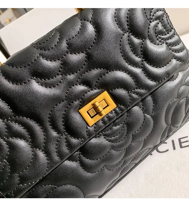 Rosa Embossed Top Handle Bag - Quilted Black