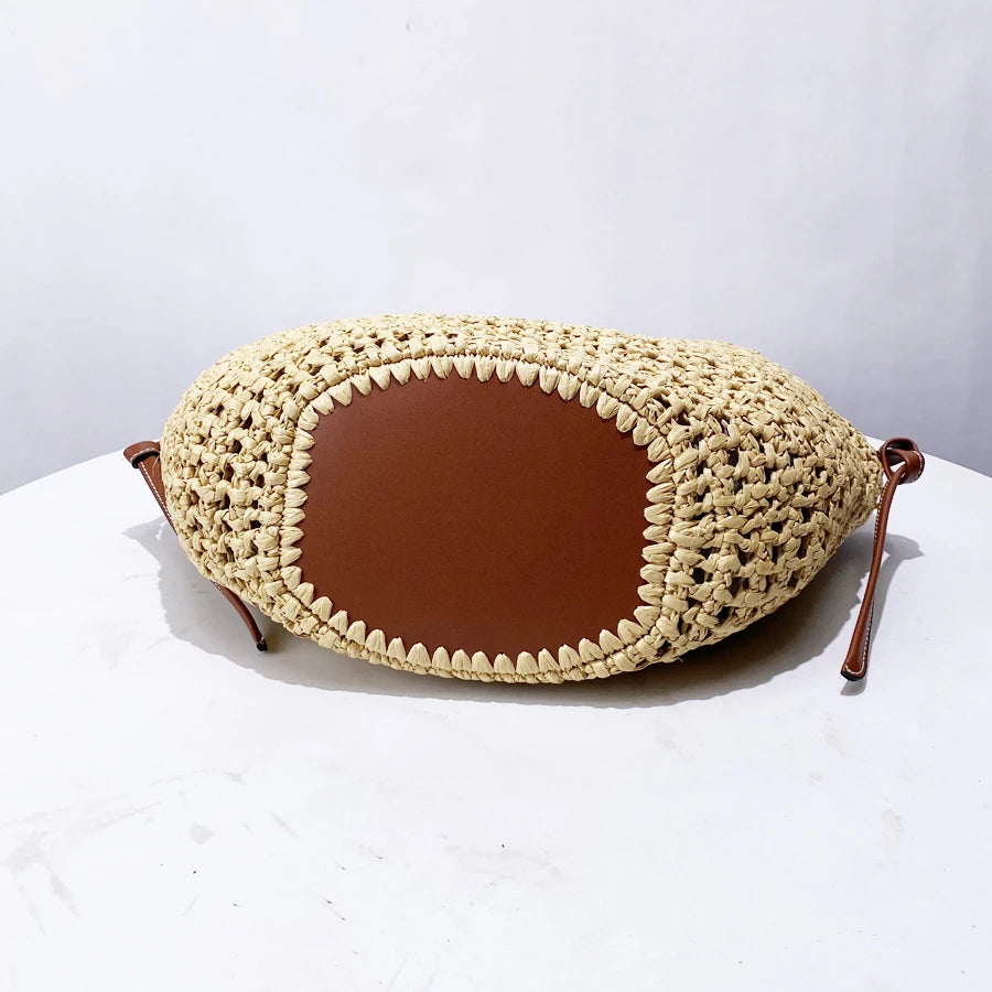 Soléa Woven Basket Tote - Honey Rattan & Chestnut Leather