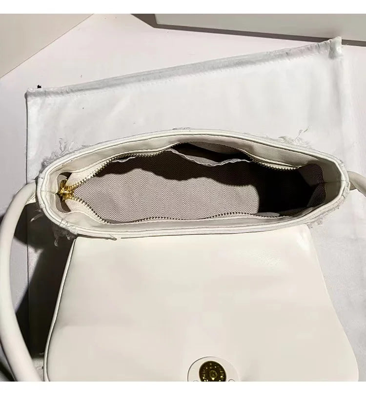 Ecru Edit Demin Fringe Bag - Ecru White