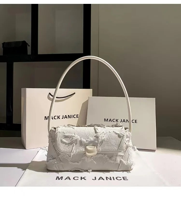 Ecru Edit Demin Fringe Bag - Ecru White