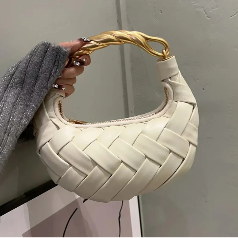 Ophelia Gold-Link Weave Bag - Vanilla Cream