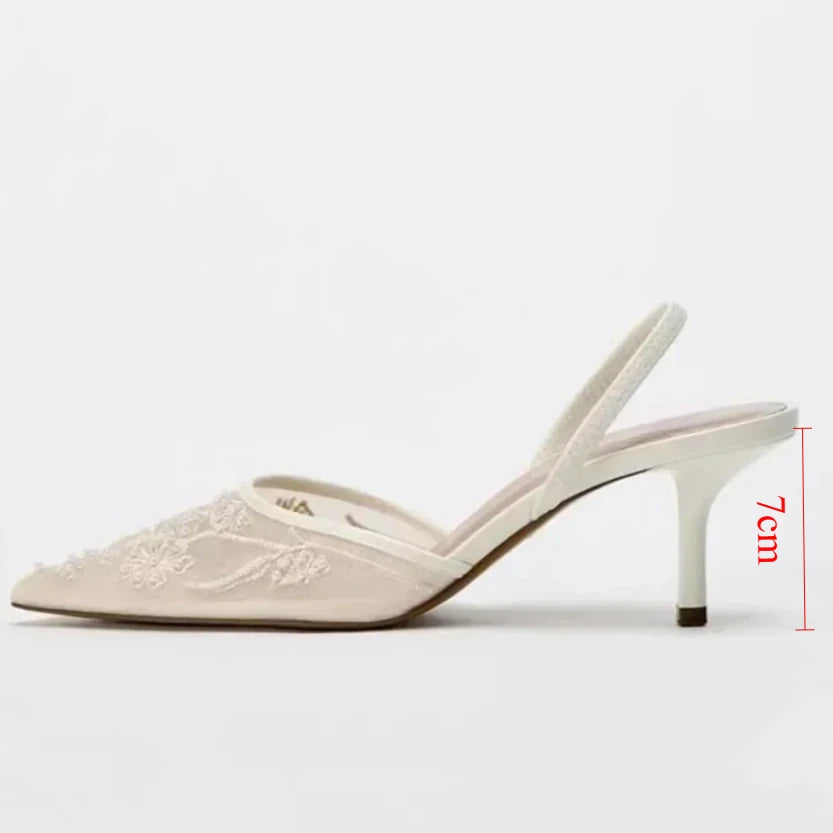 Sefora Mesh Pearl Heel - Ivory Lace