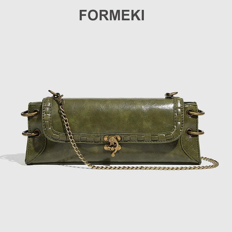 Lina Lockette Chain Bag - Olive Gold