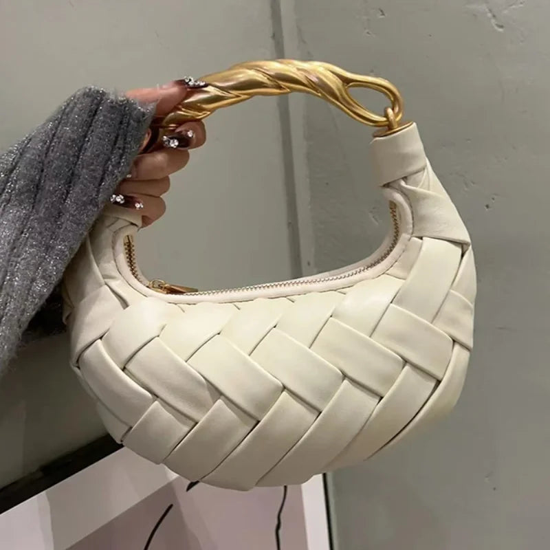 Ophelia Gold-Link Weave Bag - Vanilla Cream