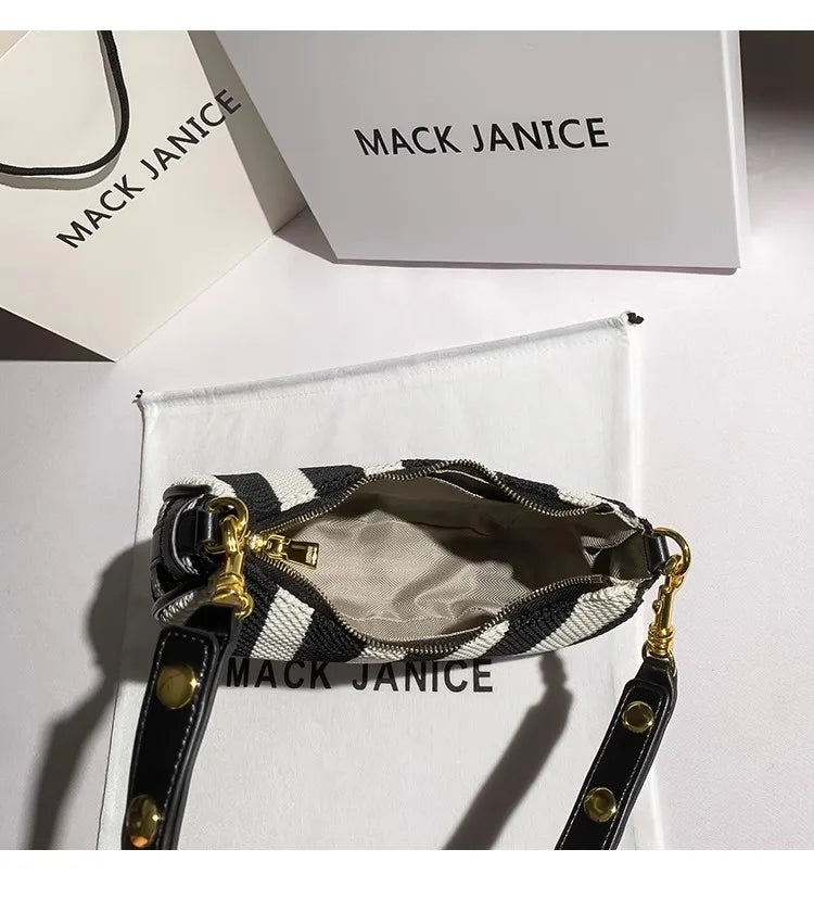 Cleo Stripe Woven Crescent Bag