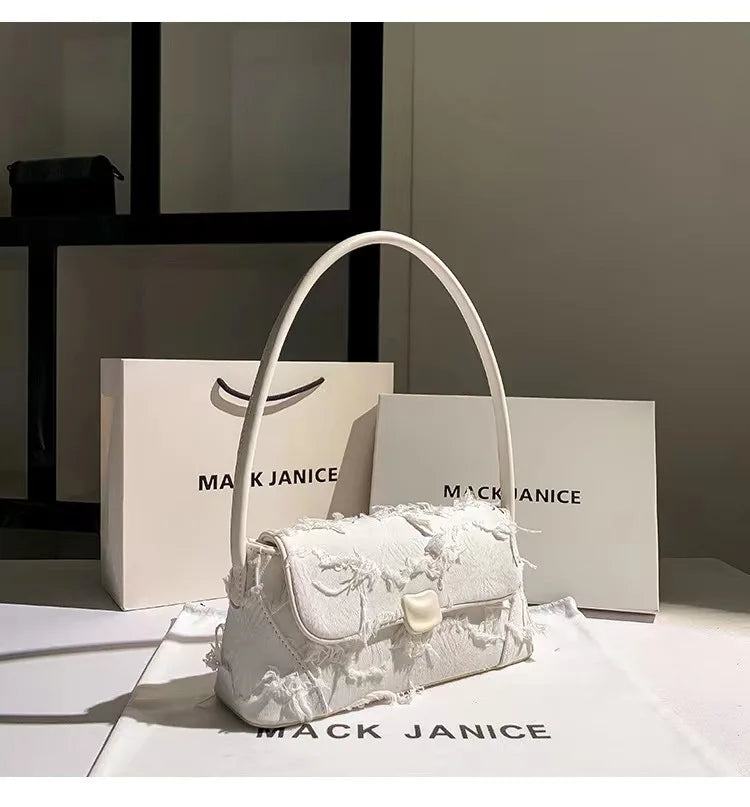 Ecru Edit Demin Fringe Bag - Ecru White