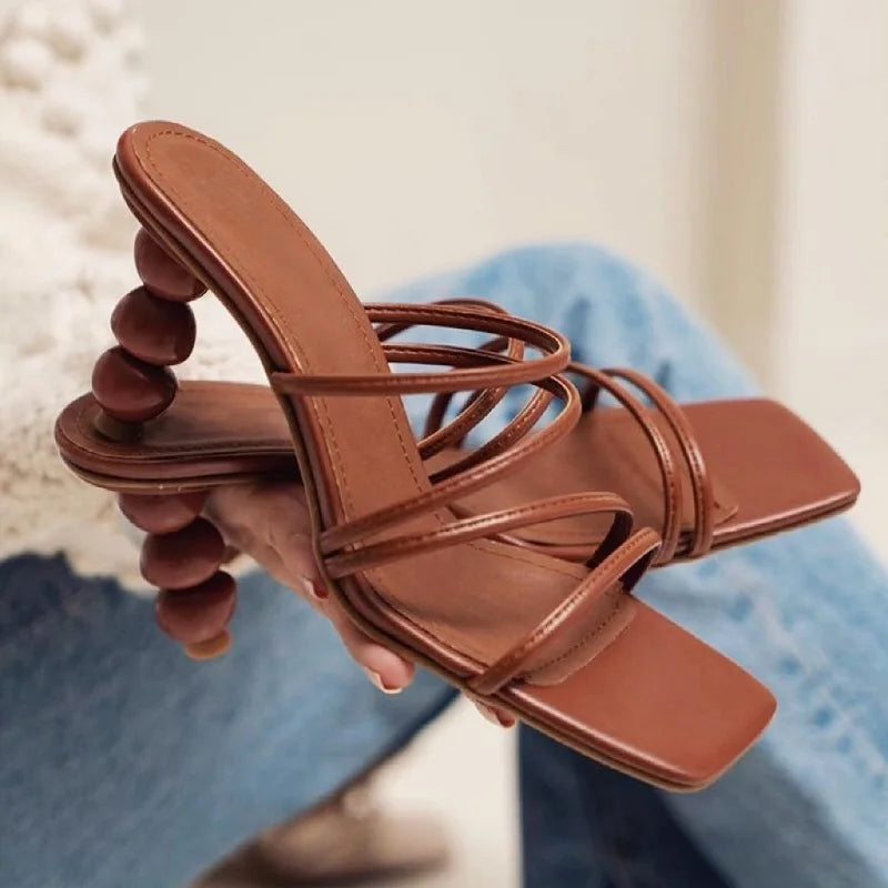 Sculpted Three Sphere Sandal - Chestnut Leather