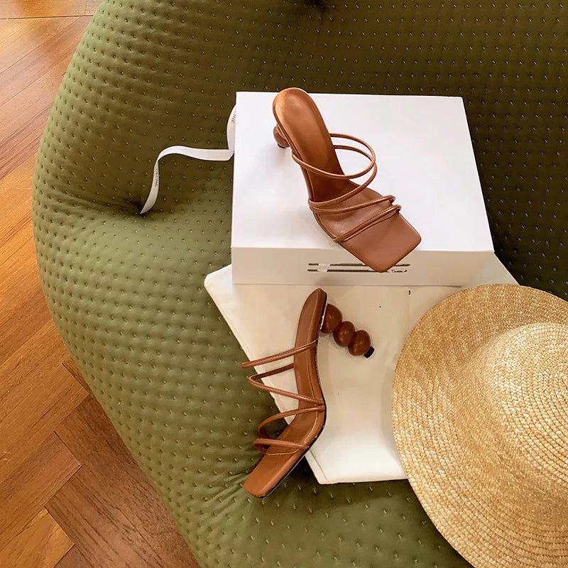 Sculpted Three Sphere Sandal - Chestnut Leather