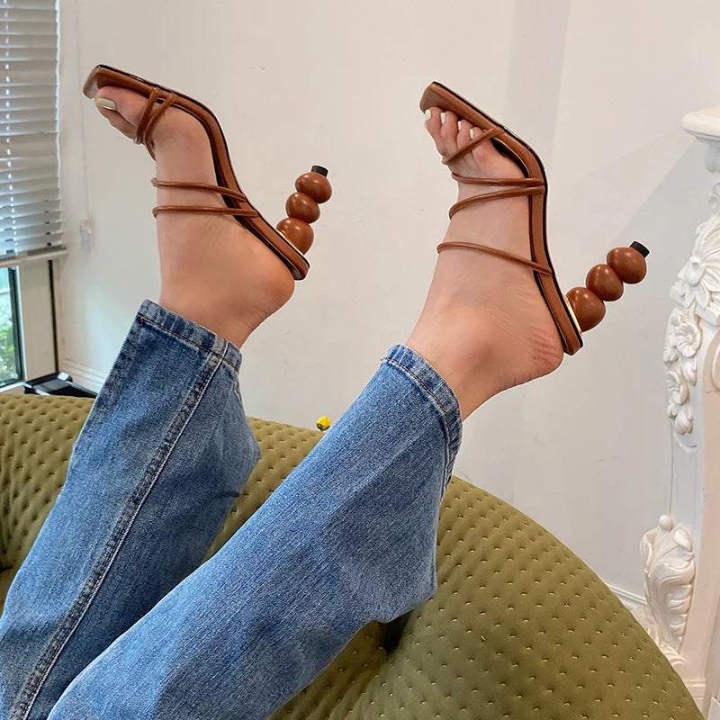 Sculpted Three Sphere Sandal - Chestnut Leather