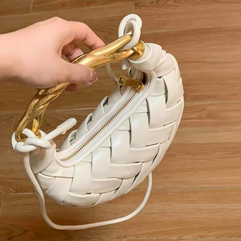 Ophelia Gold-Link Weave Bag - Vanilla Cream