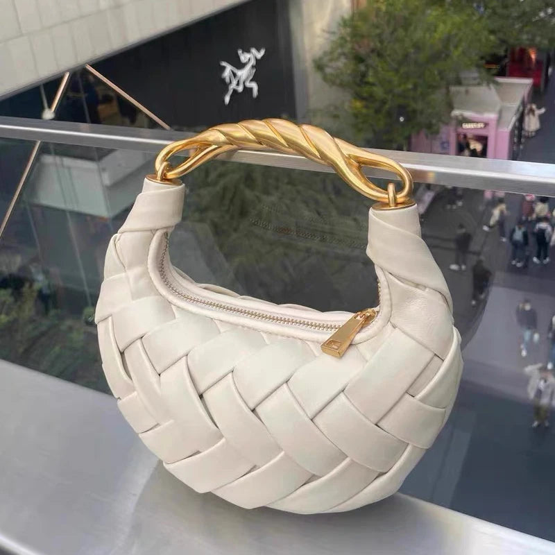 Ophelia Gold-Link Weave Bag - Vanilla Cream