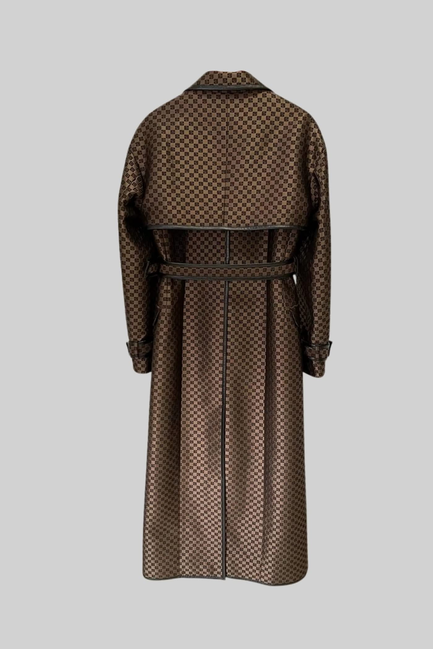 Leona Monogram Trench Coat – Espresso Jacquard