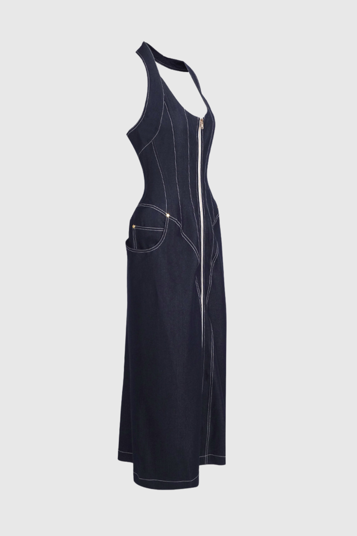 Cirillo Halter Neck Corset Denim Maxi Dress