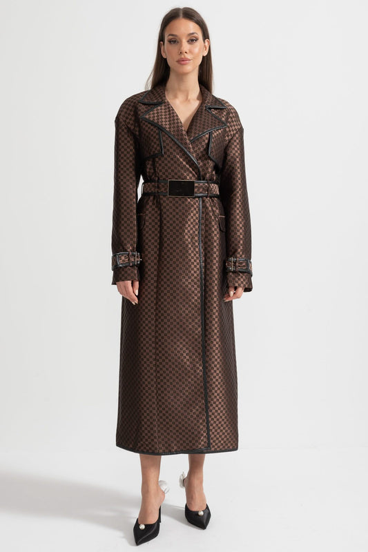 Leona Monogram Trench Coat – Espresso Jacquard