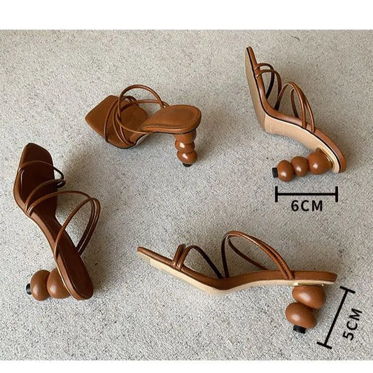 Sculpted Three Sphere Sandal - Chestnut Leather