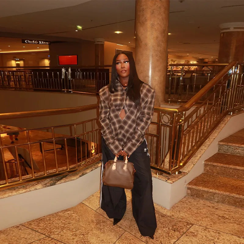 IIMANI Snatched Wrap Shirt - Chequered Espresso