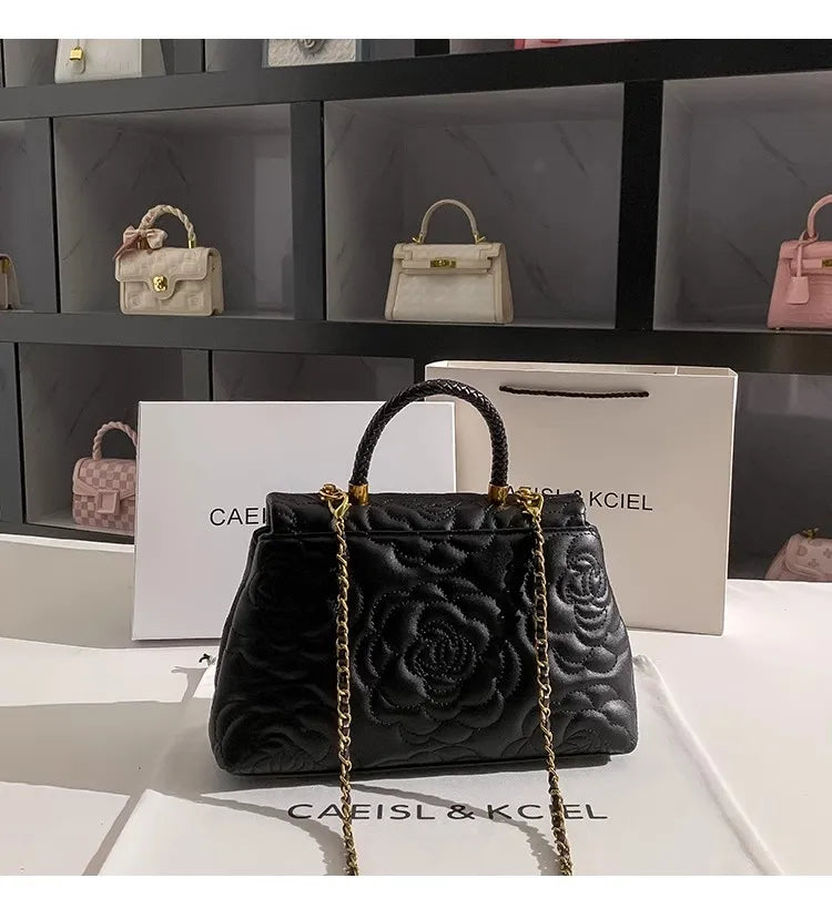 Rosa Embossed Top Handle Bag - Quilted Black
