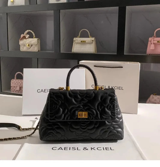 Rosa Embossed Top Handle Bag - Quilted Black