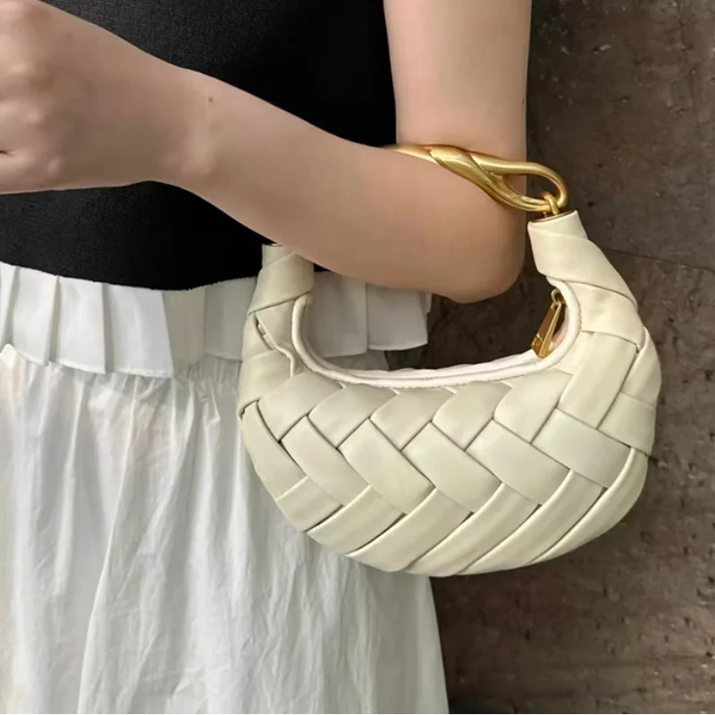 Ophelia Gold-Link Weave Bag - Vanilla Cream
