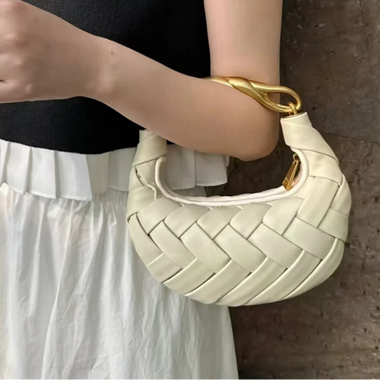 Ophelia Gold-Link Weave Bag - Vanilla Cream