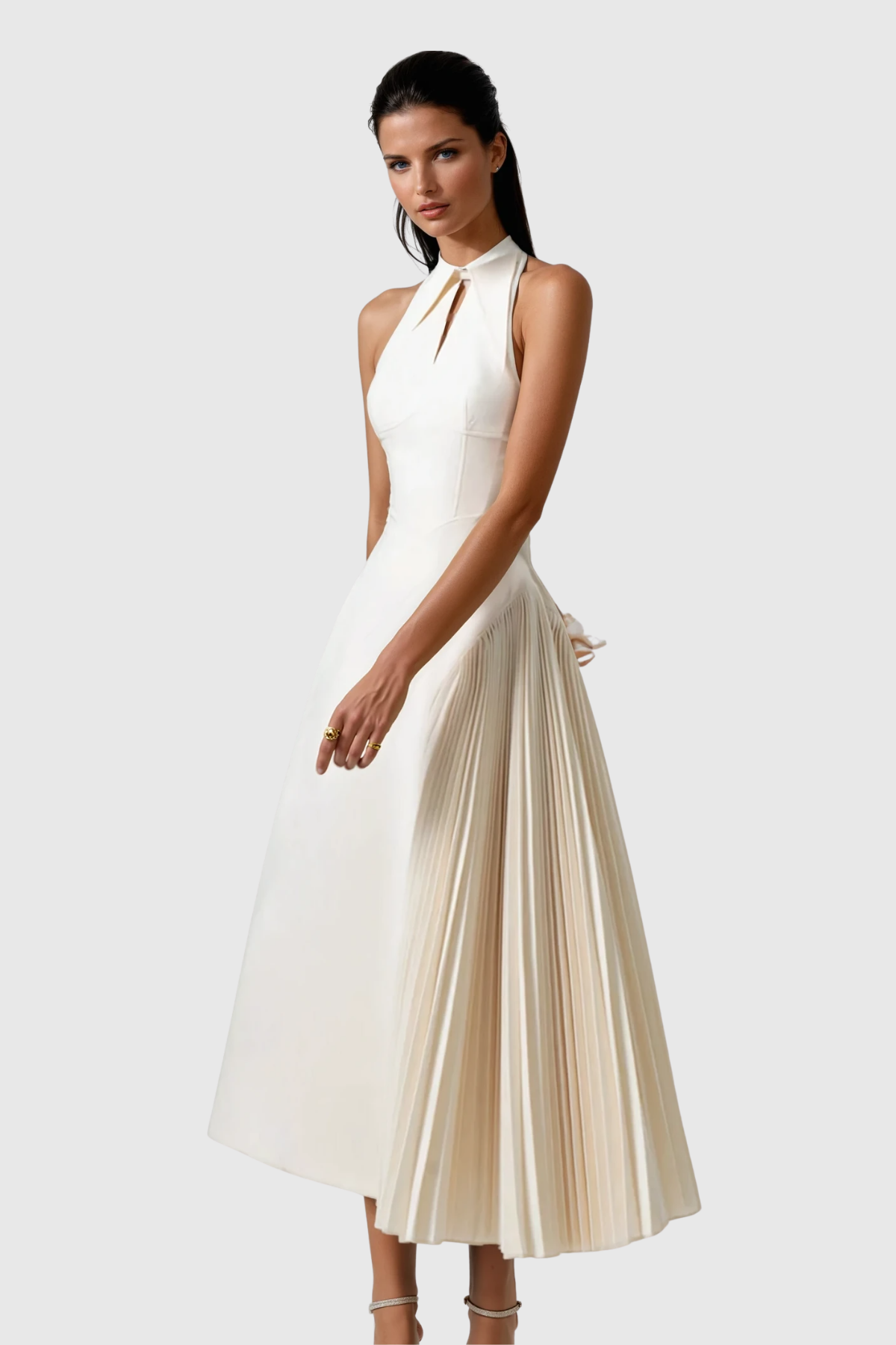 Zion Sleeveless Ruch Deconstruct  Maxi Dress In White